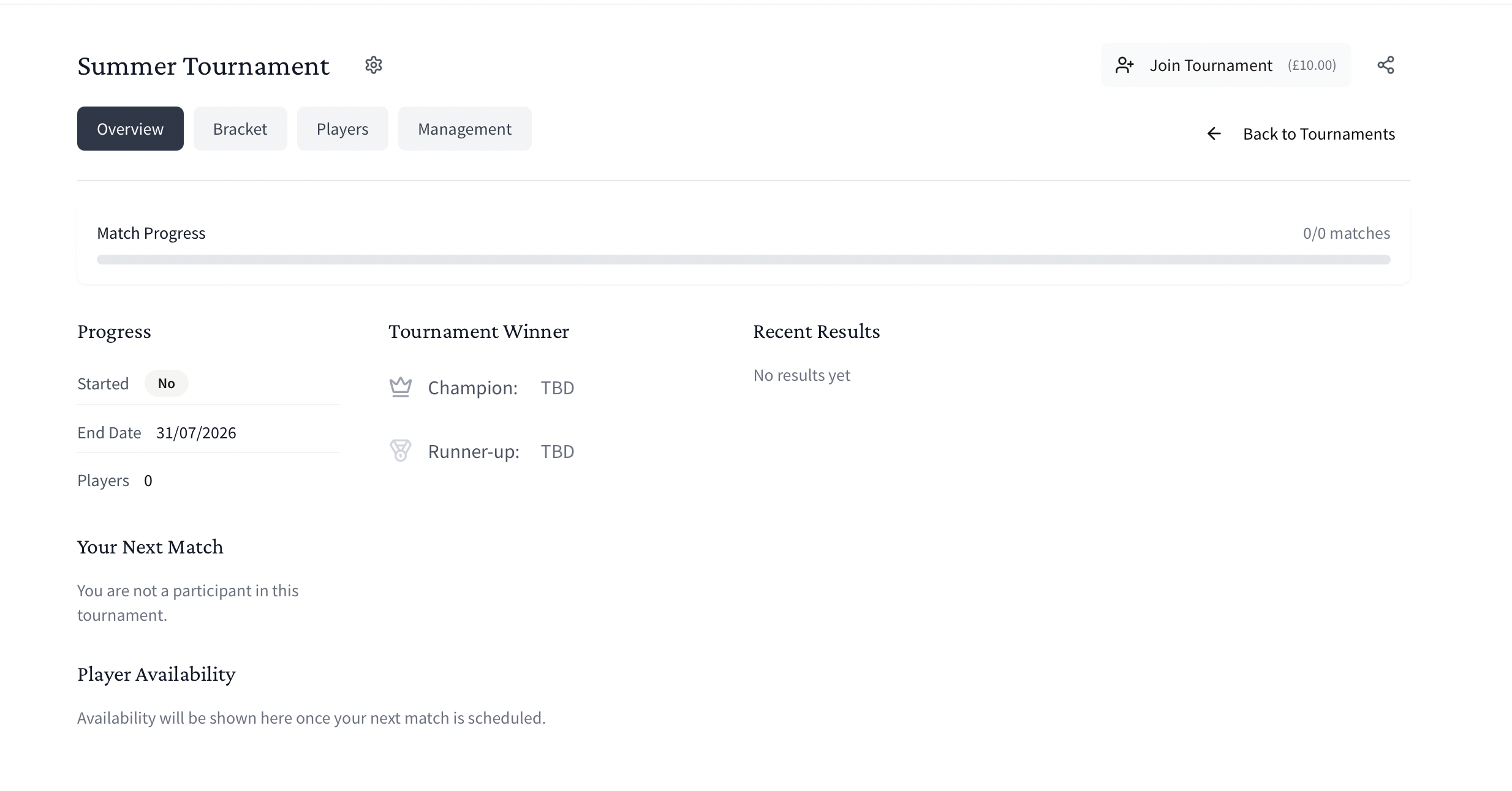 Grex Social tournament page with Join Tournament button